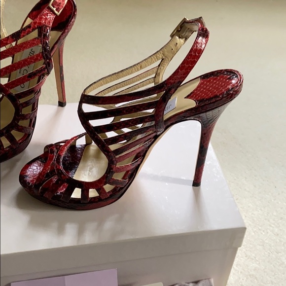 Jimmy Choo “Keenan” strappy red python cage sandal - Picture 2 of 15